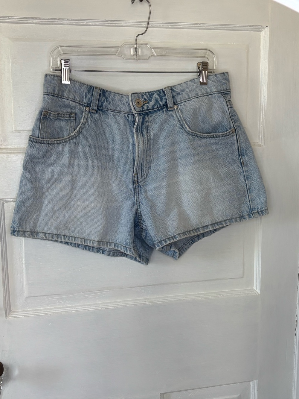 Bershka Light Blue High-Rise Denim Shorts